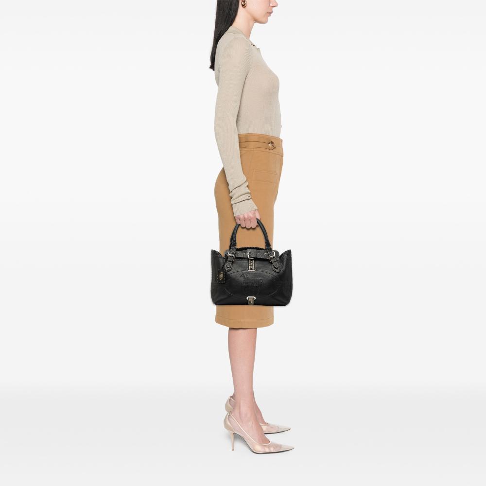 Fendi B Fendi Black Calf Leather Selleria Grand Borghese Handbag Italy