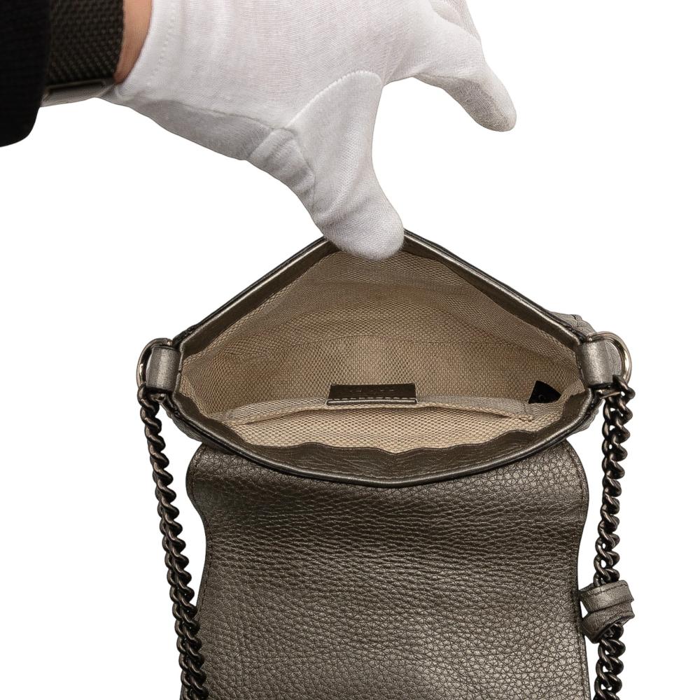 Gucci B Gucci Gold Calf Leather Small Metallic Soho Chain Flap Crossbody Italy