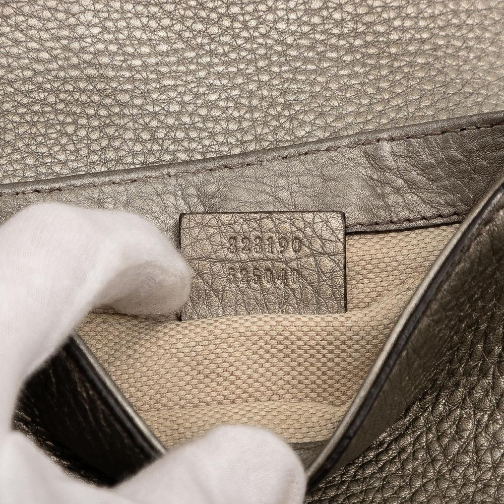 Gucci B Gucci Gold Calf Leather Small Metallic Soho Chain Flap Crossbody Italy