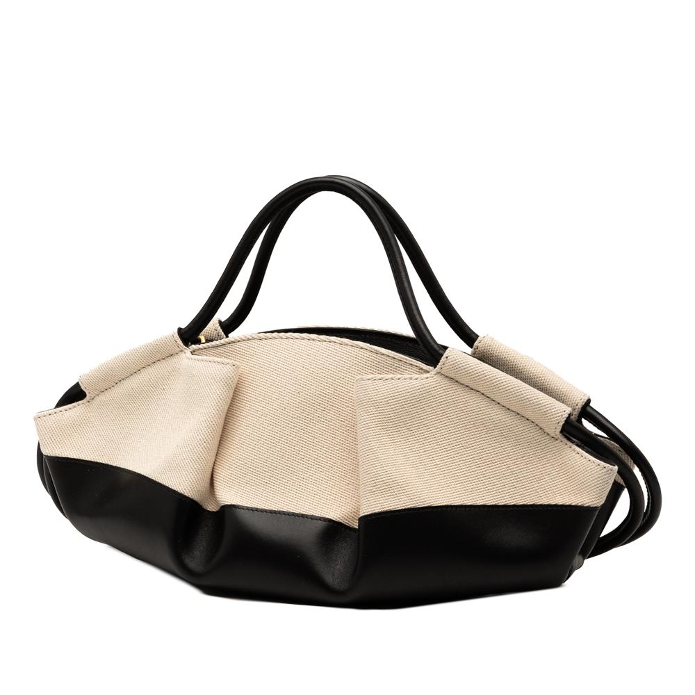 Loewe AB LOEWE Brown Beige Calf Leather Small Shiny skin and Canvas Paseo Satchel Spain