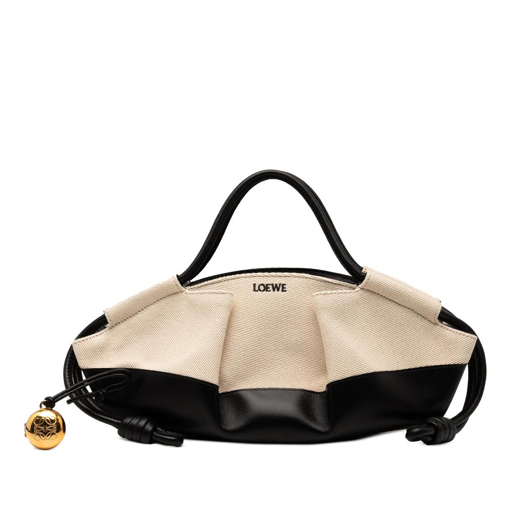 Loewe AB LOEWE Brown Beige Calf Leather Small Shiny skin and Canvas Paseo Satchel Spain