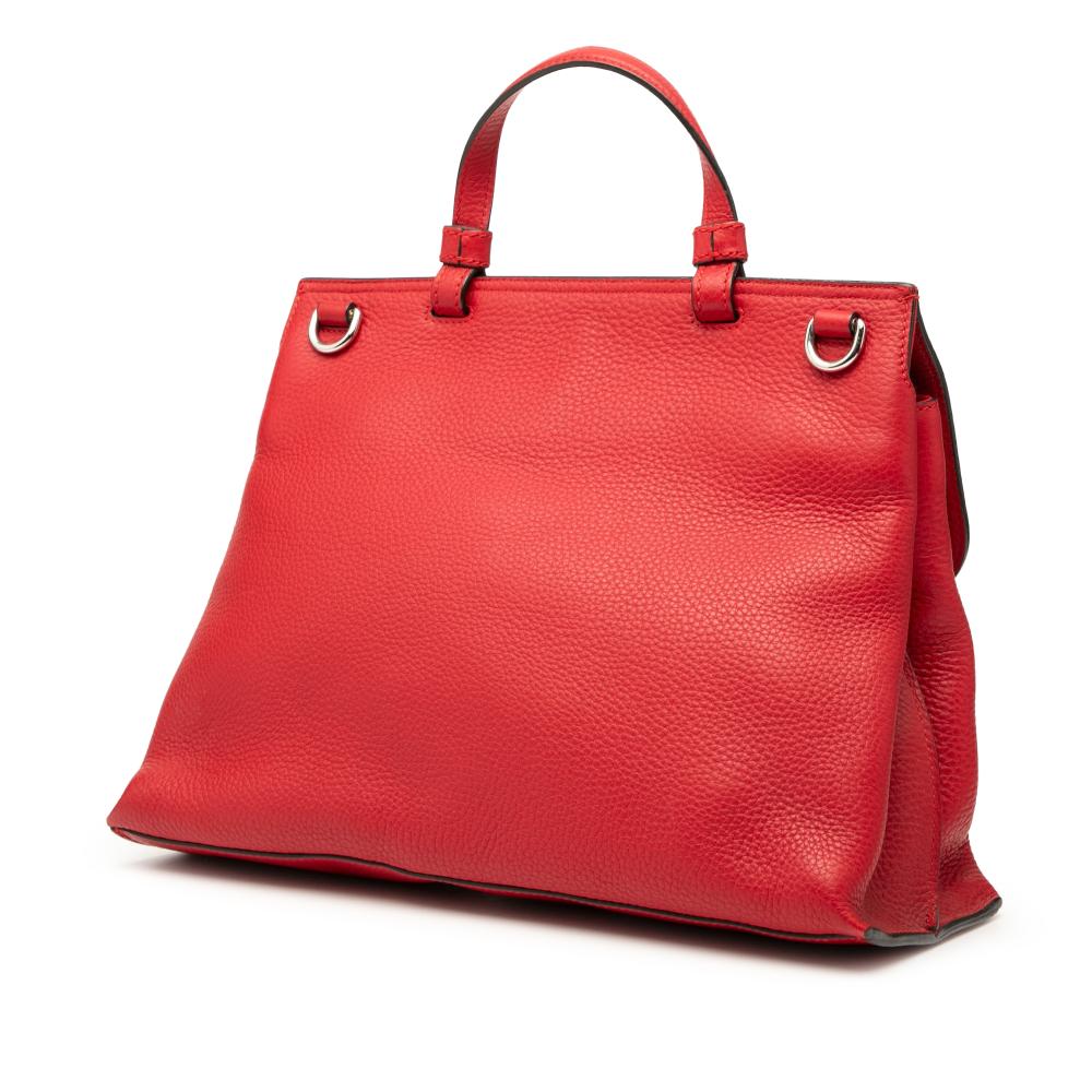 Gucci B Gucci Red Calf Leather Medium Bamboo Daily Satchel Italy