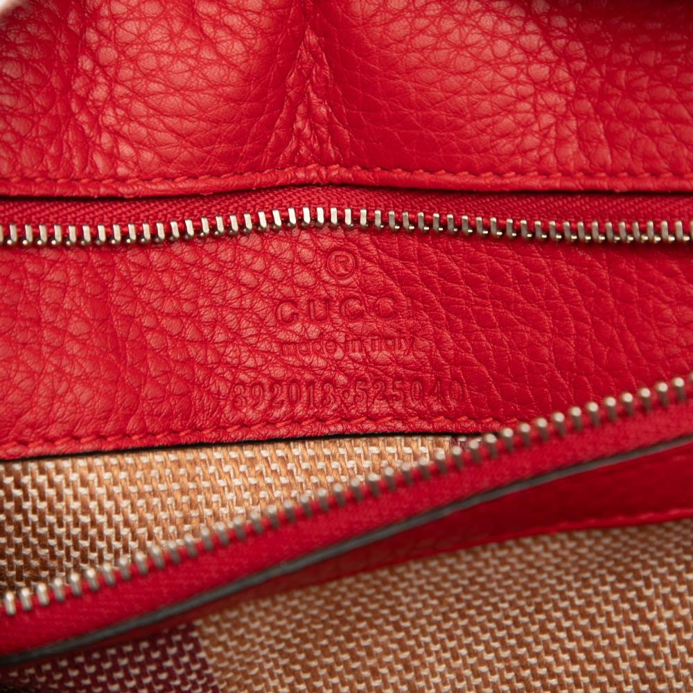 Gucci B Gucci Red Calf Leather Medium Bamboo Daily Satchel Italy