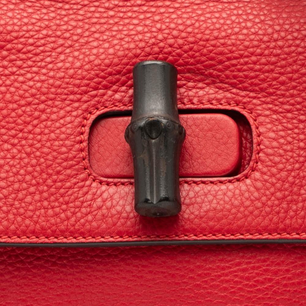Gucci B Gucci Red Calf Leather Medium Bamboo Daily Satchel Italy