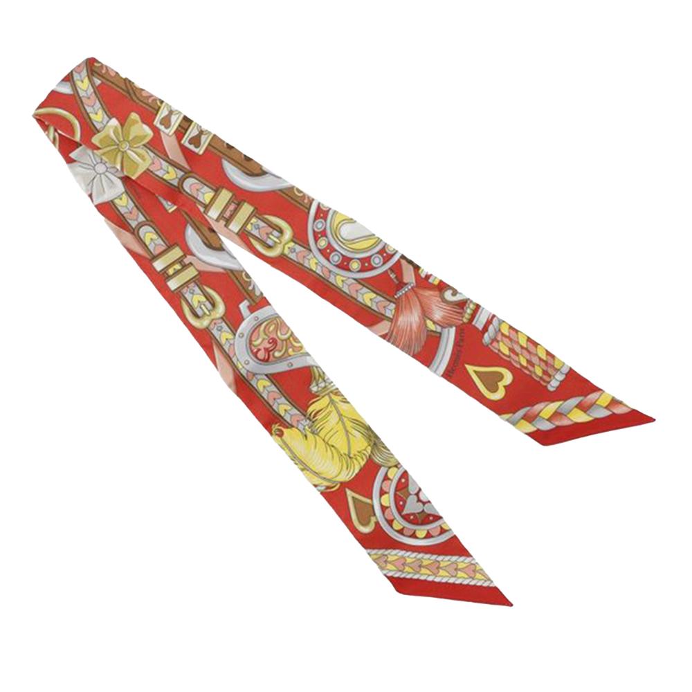 Hermès A Hermès Red with Multi Silk Fabric Harnais De Cour Twilly Scarf France