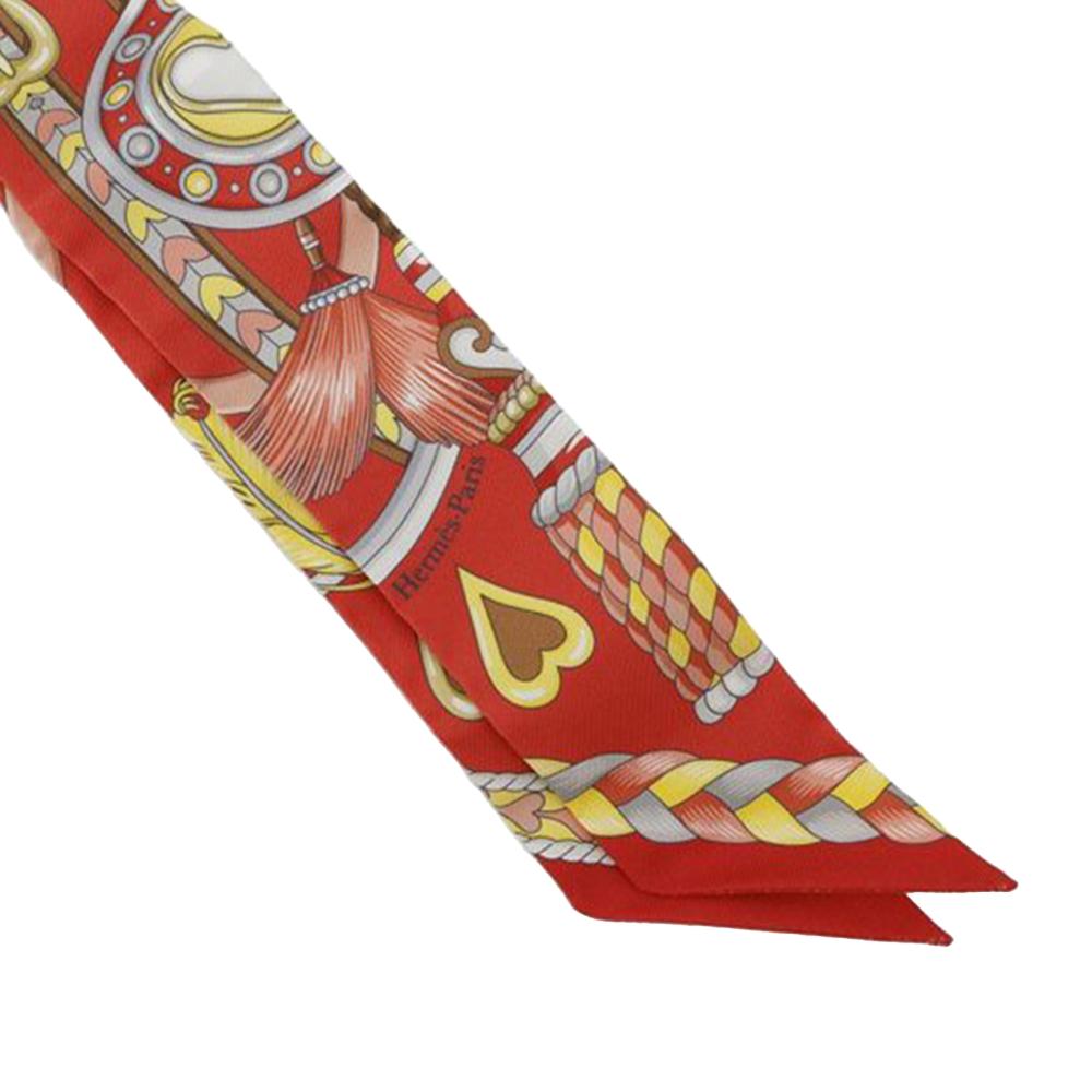 Hermès A Hermès Red with Multi Silk Fabric Harnais De Cour Twilly Scarf France