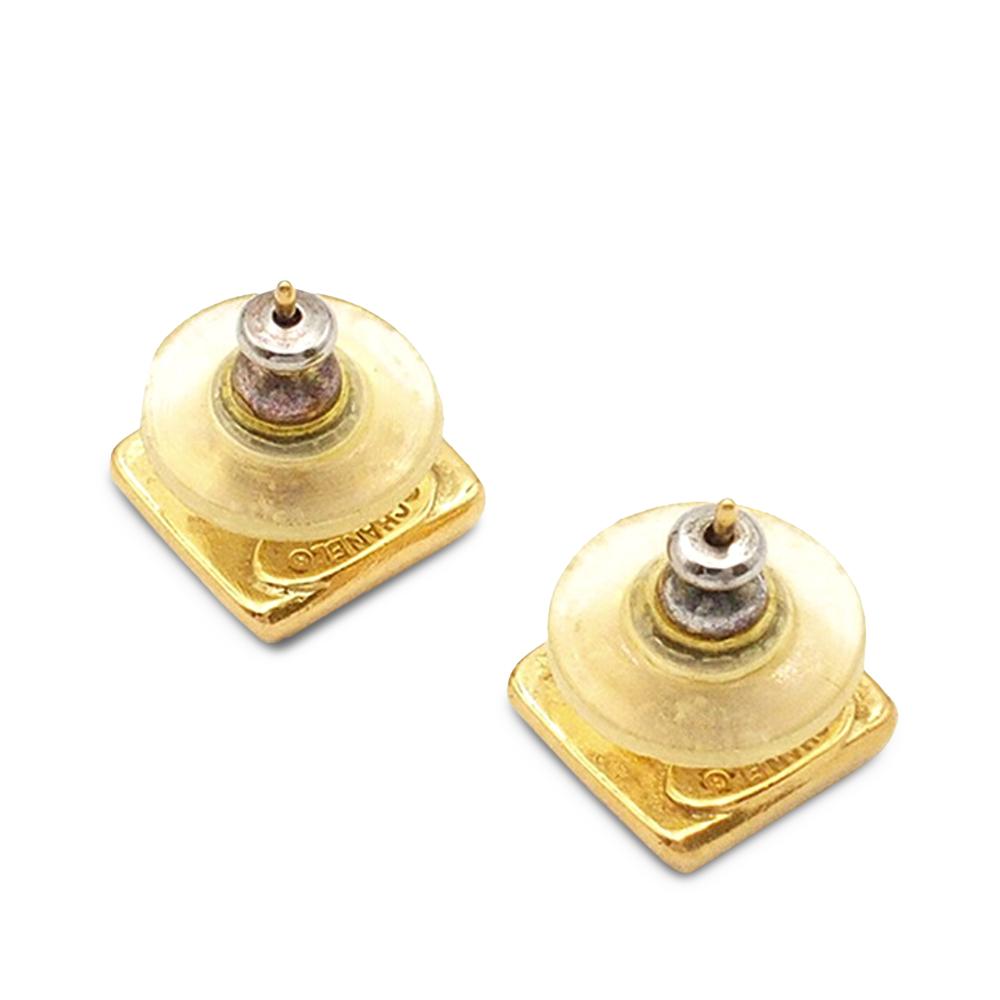 Chanel B Chanel Gold Gold Plated Metal Logo Bullet Back Earrings France