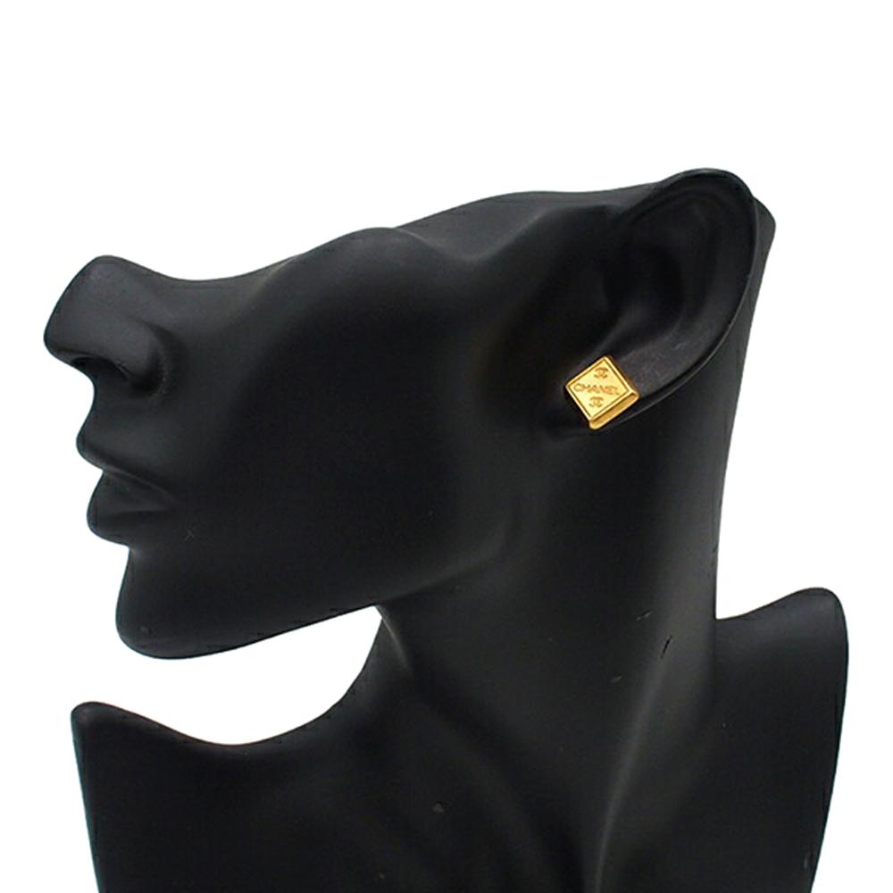 Chanel B Chanel Gold Gold Plated Metal Logo Bullet Back Earrings France