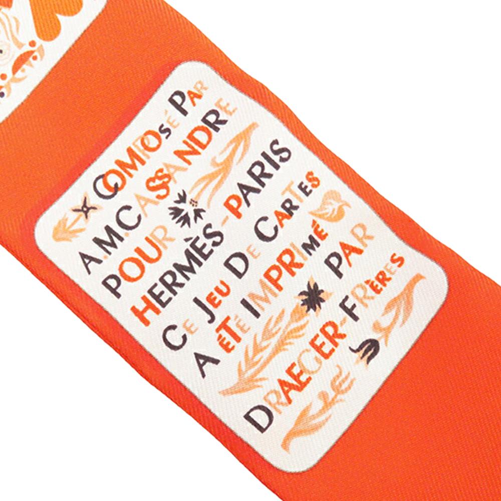 Hermès AB Hermès Orange Silk Fabric Jeu de Cartes Twilly Scarf France