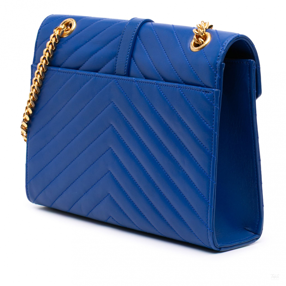 Saint Laurent Envelope Medium Lambskin Leather Embossed Shoulder Bag Blue