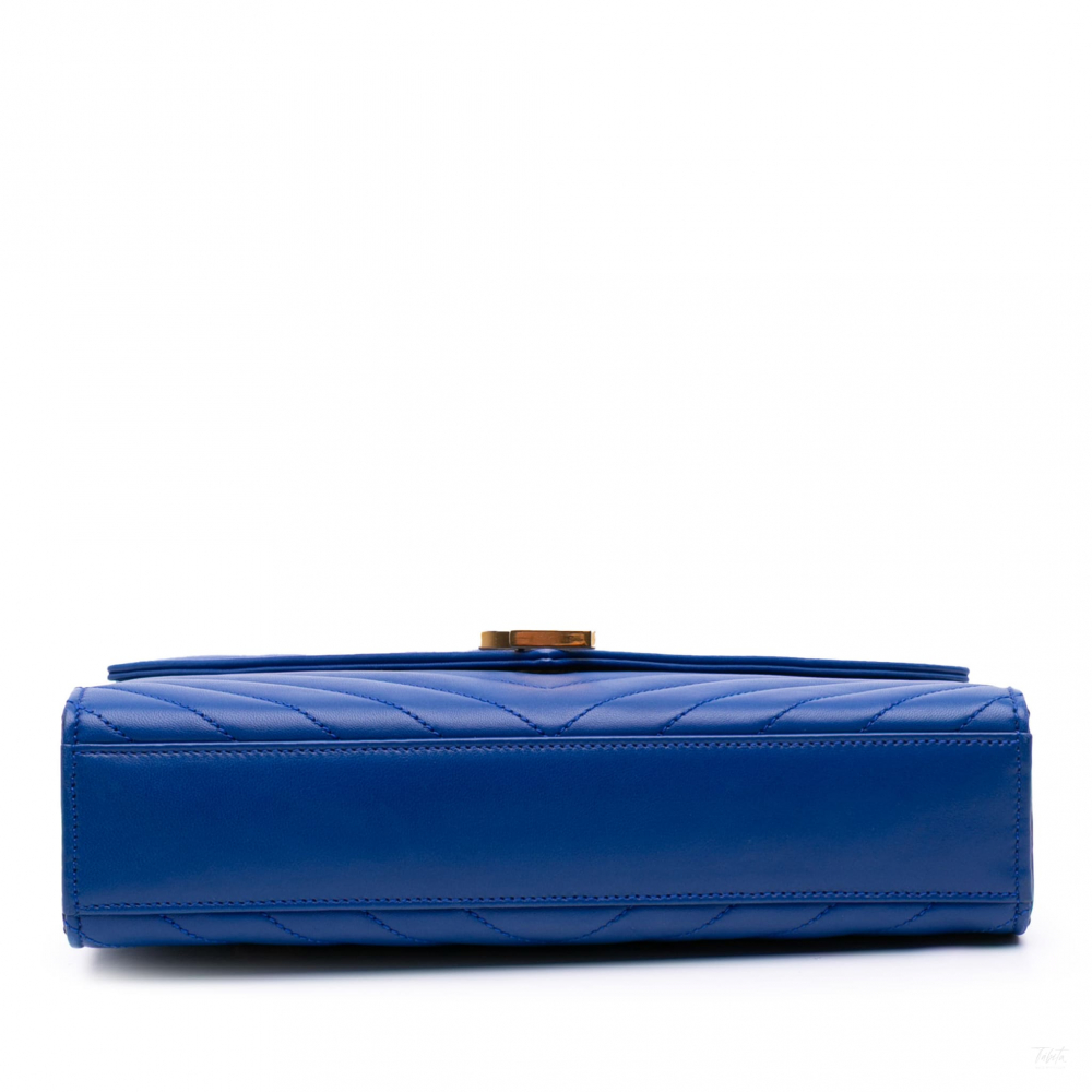 Saint Laurent Envelope Medium Lambskin Leather Embossed Shoulder Bag Blue