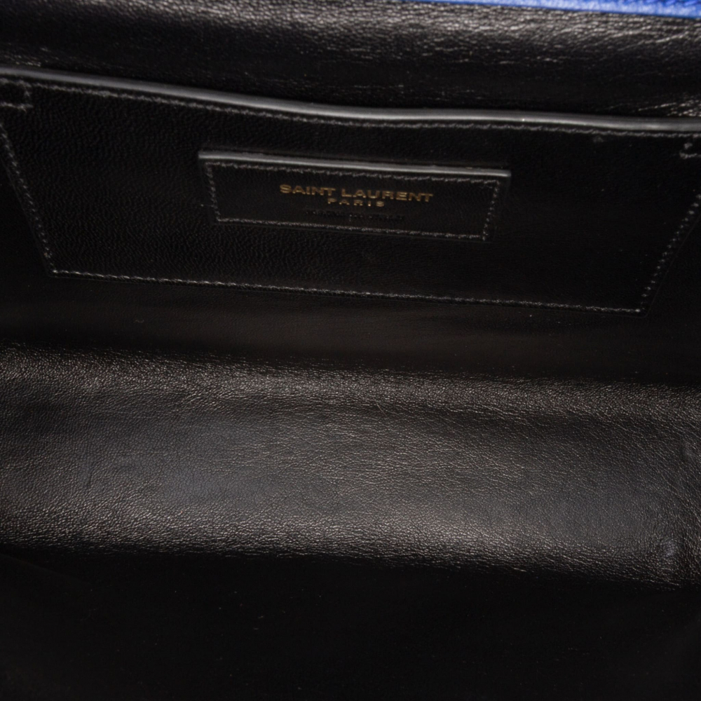 Saint Laurent Envelope Medium Lambskin Leather Embossed Shoulder Bag Blue
