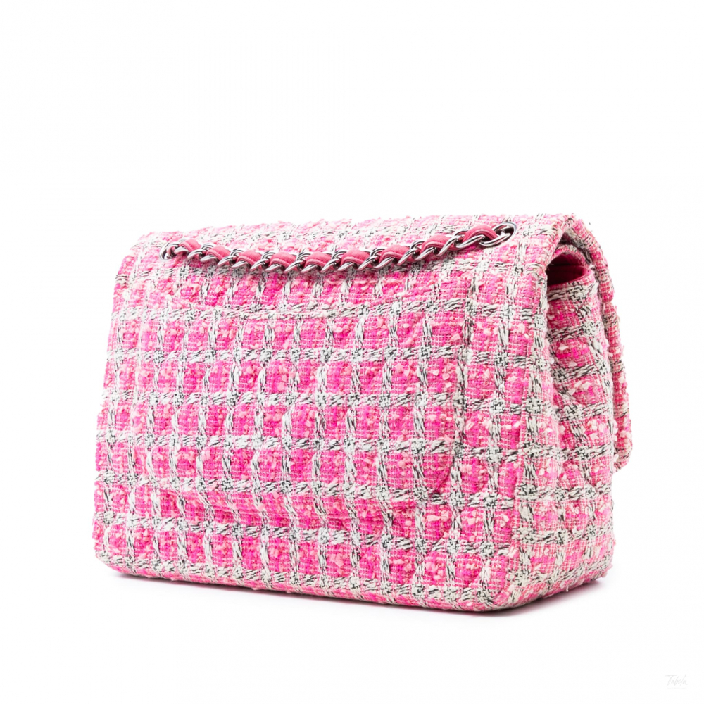 Chanel Classic Double Flap Jumbo Tweed Handbag Pink