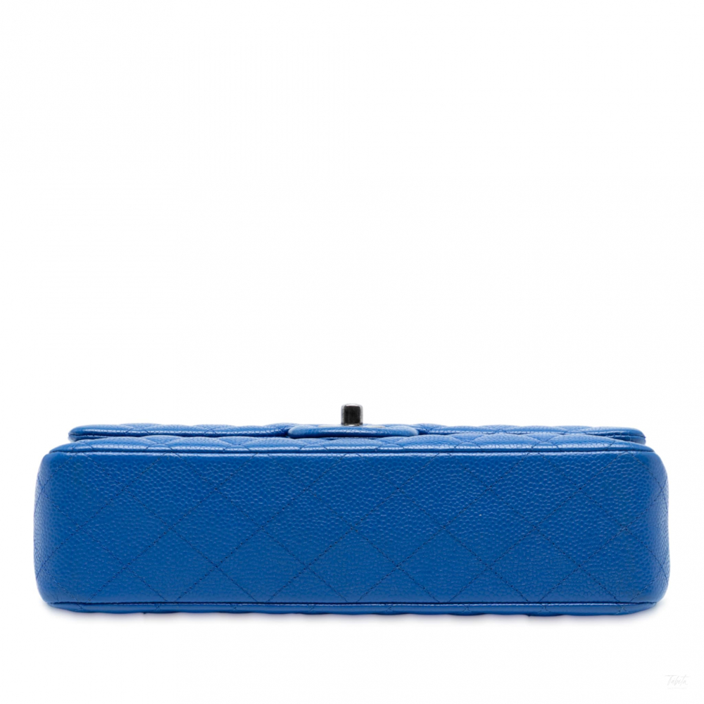 Chanel Classic Double Flap Medium Caviar Leather Matelassè Shoulder Bag Blue