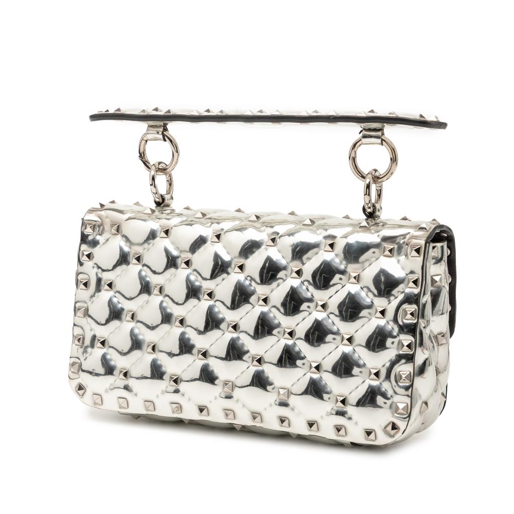 Valentino B Valentino Silver Patent Leather Leather Small Patent Rockstud Spike Satchel Italy