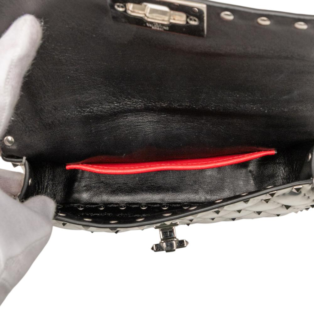 Valentino B Valentino Silver Patent Leather Leather Small Patent Rockstud Spike Satchel Italy