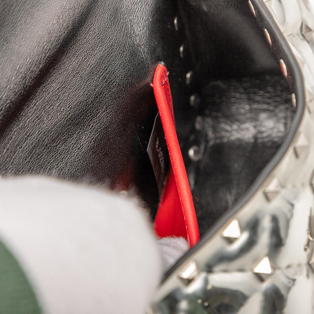 Valentino B Valentino Silver Patent Leather Leather Small Patent Rockstud Spike Satchel Italy