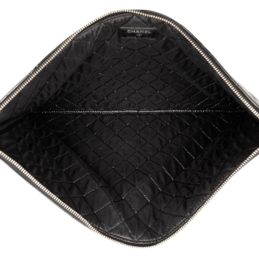 Chanel AB Chanel Black Patent Leather Leather Large Quilted Patent O Case Clutch Italy