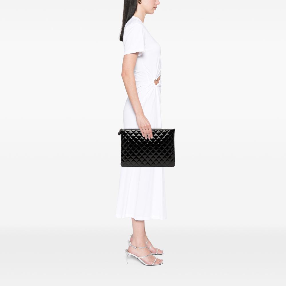 Chanel AB Chanel Black Patent Leather Leather Large Quilted Patent O Case Clutch Italy