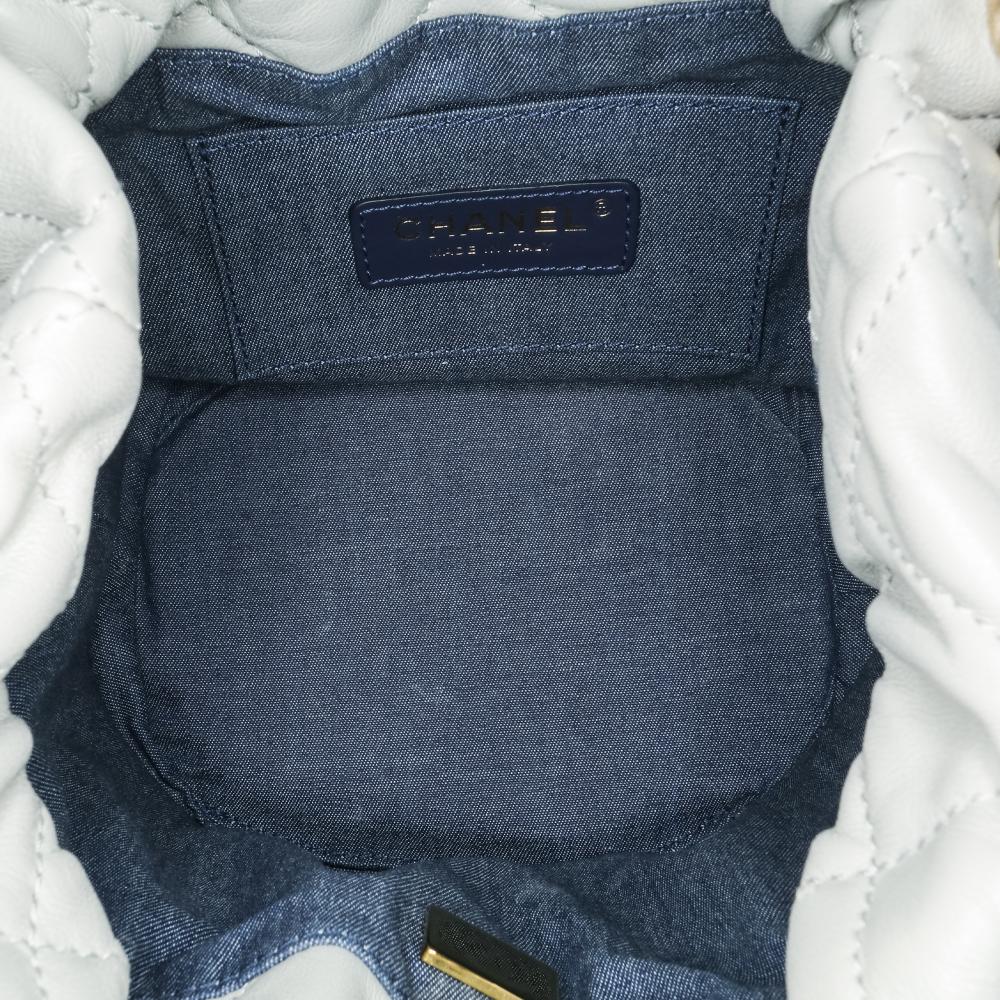 Chanel AB Chanel Gray Calf Leather CC Quilted skin Resin Bi-Color Chain Bucket Bag Italy