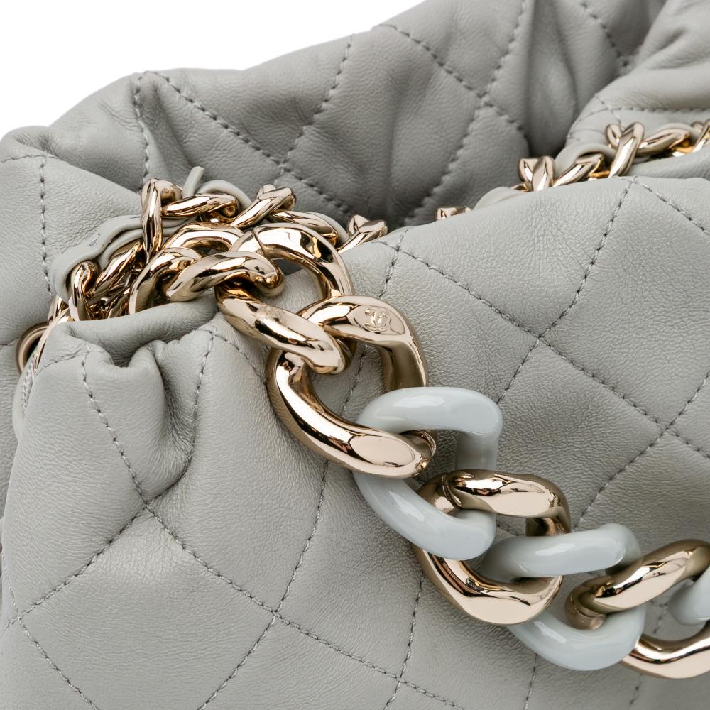 Chanel AB Chanel Gray Calf Leather CC Quilted skin Resin Bi-Color Chain Bucket Bag Italy