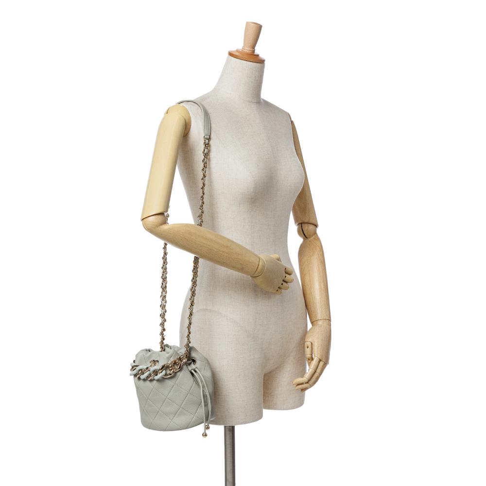 Chanel AB Chanel Gray Calf Leather CC Quilted skin Resin Bi-Color Chain Bucket Bag Italy