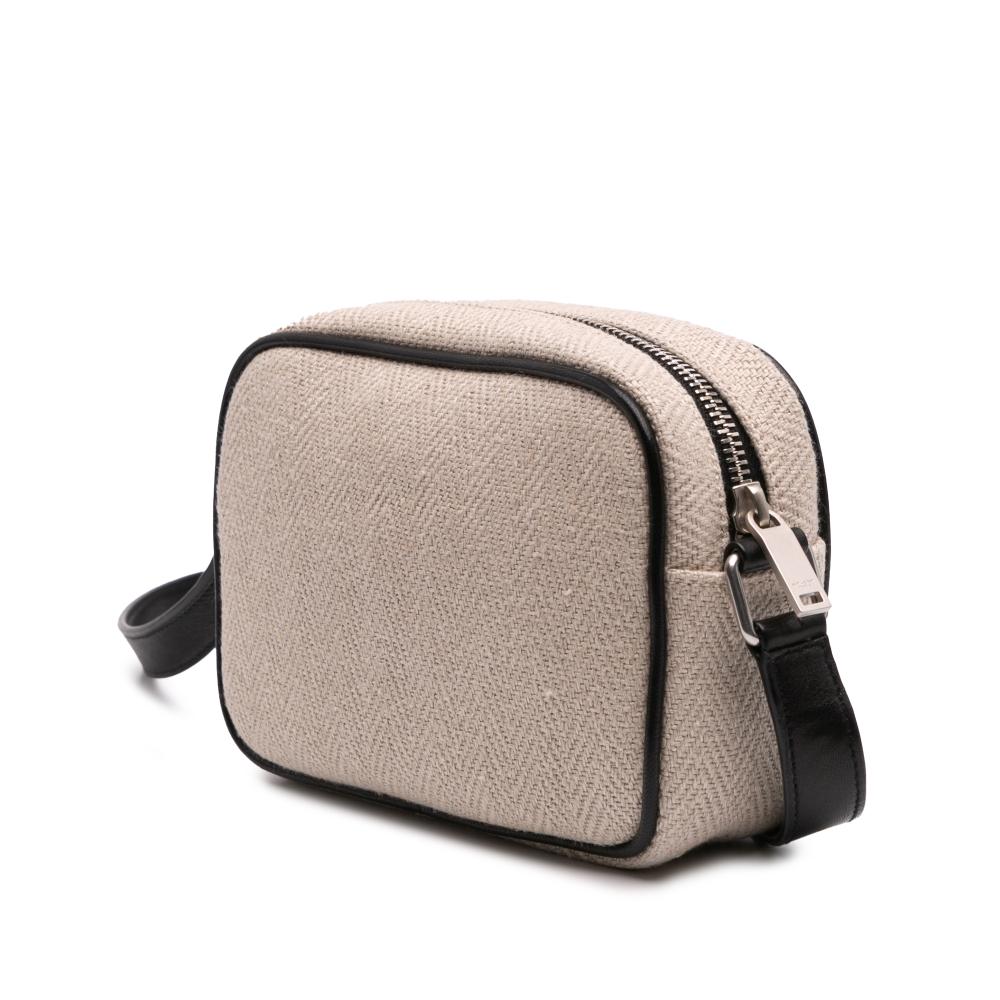 Saint Laurent AB Saint Laurent Brown Beige with Black Canvas Fabric Small Camp Camera Bag Italy