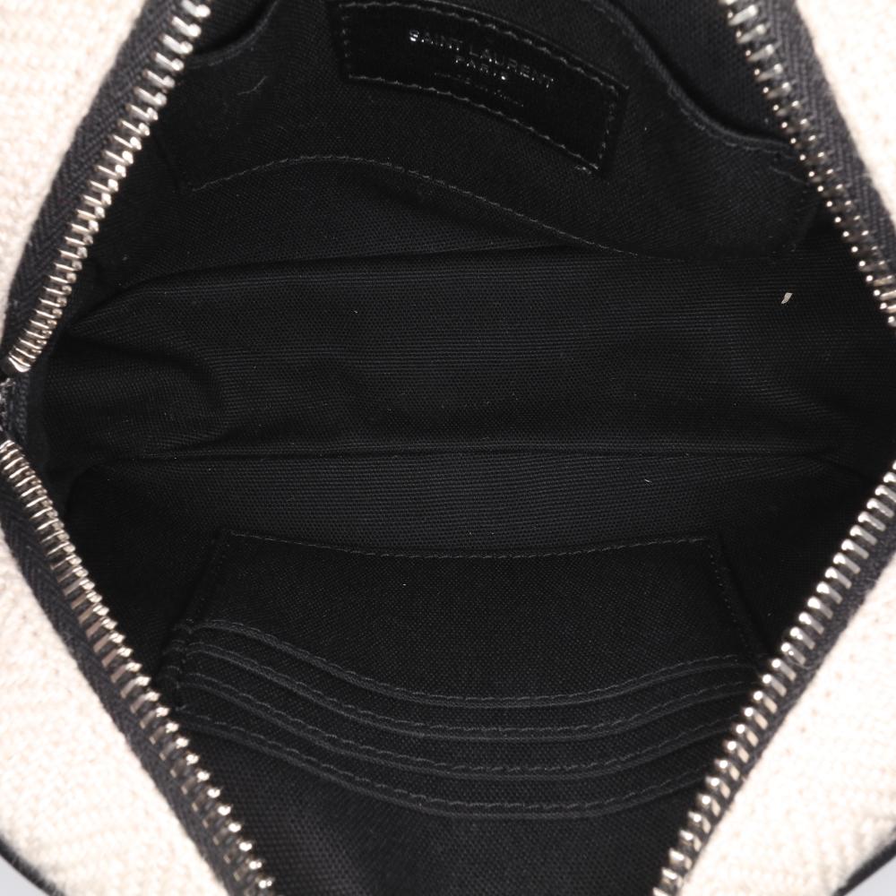 Saint Laurent AB Saint Laurent Brown Beige with Black Canvas Fabric Small Camp Camera Bag Italy