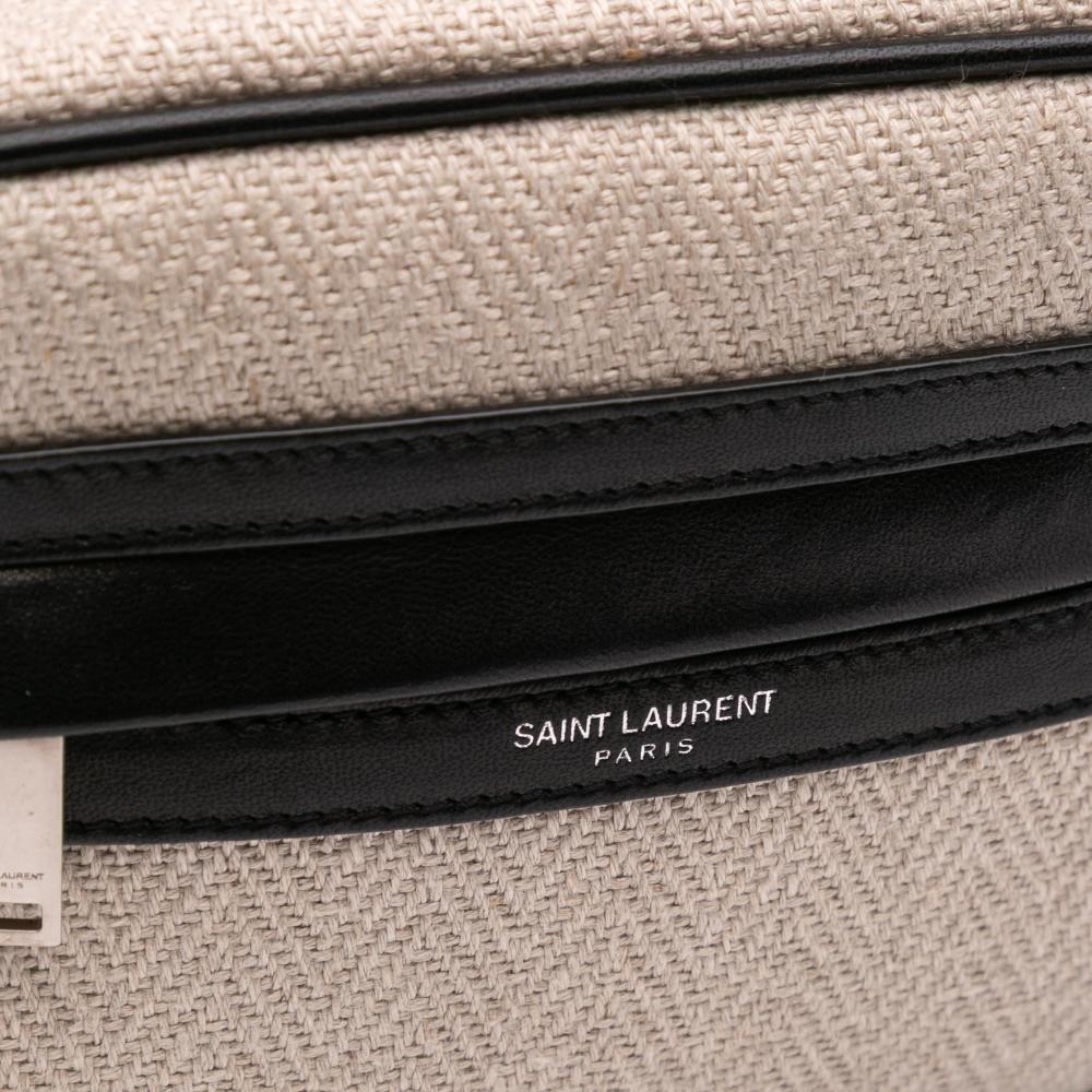 Saint Laurent AB Saint Laurent Brown Beige with Black Canvas Fabric Small Camp Camera Bag Italy