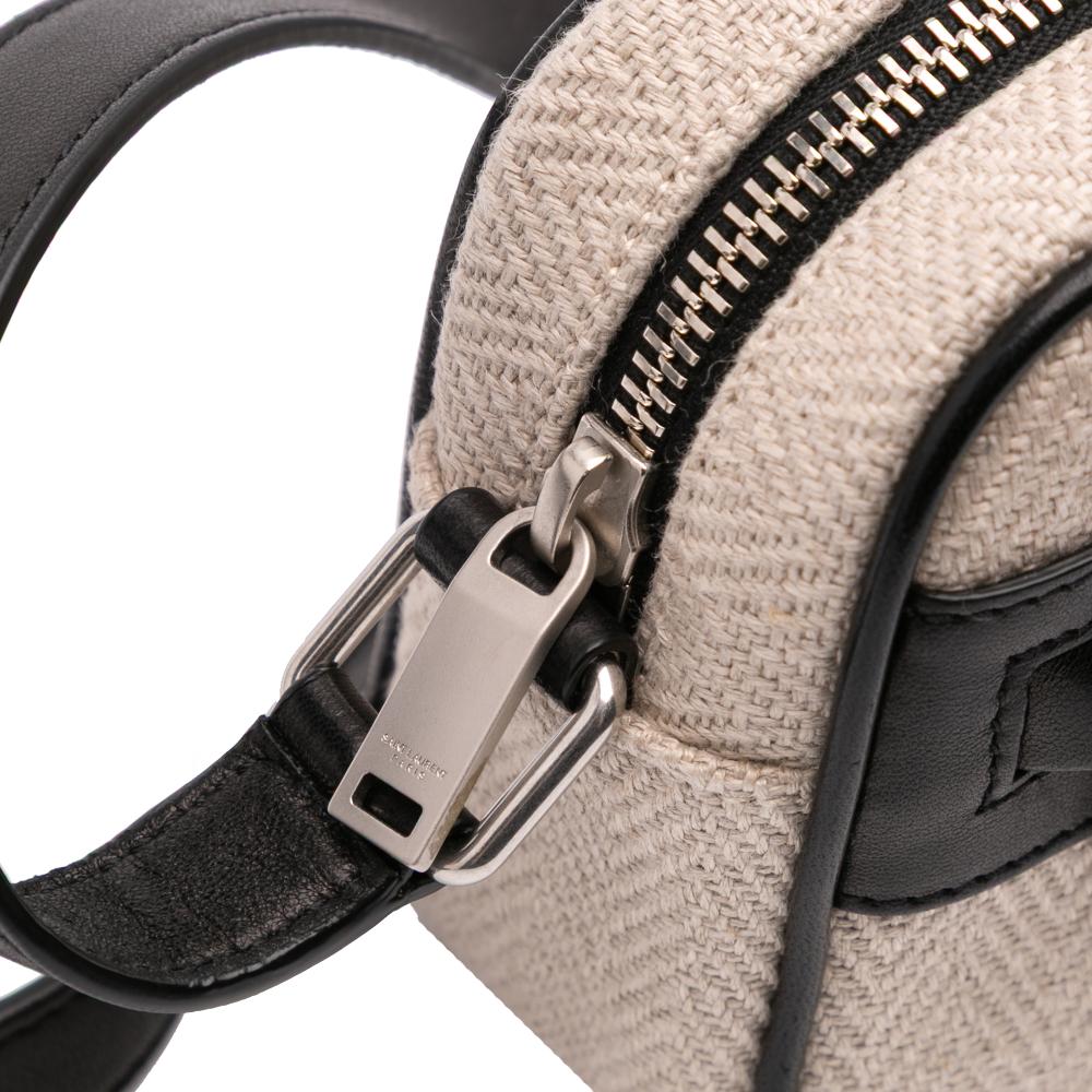 Saint Laurent AB Saint Laurent Brown Beige with Black Canvas Fabric Small Camp Camera Bag Italy