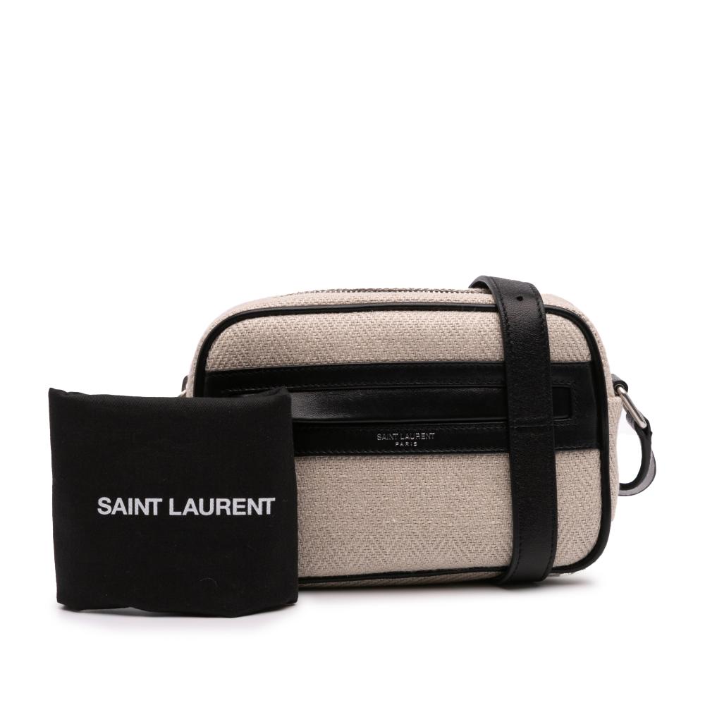 Saint Laurent AB Saint Laurent Brown Beige with Black Canvas Fabric Small Camp Camera Bag Italy