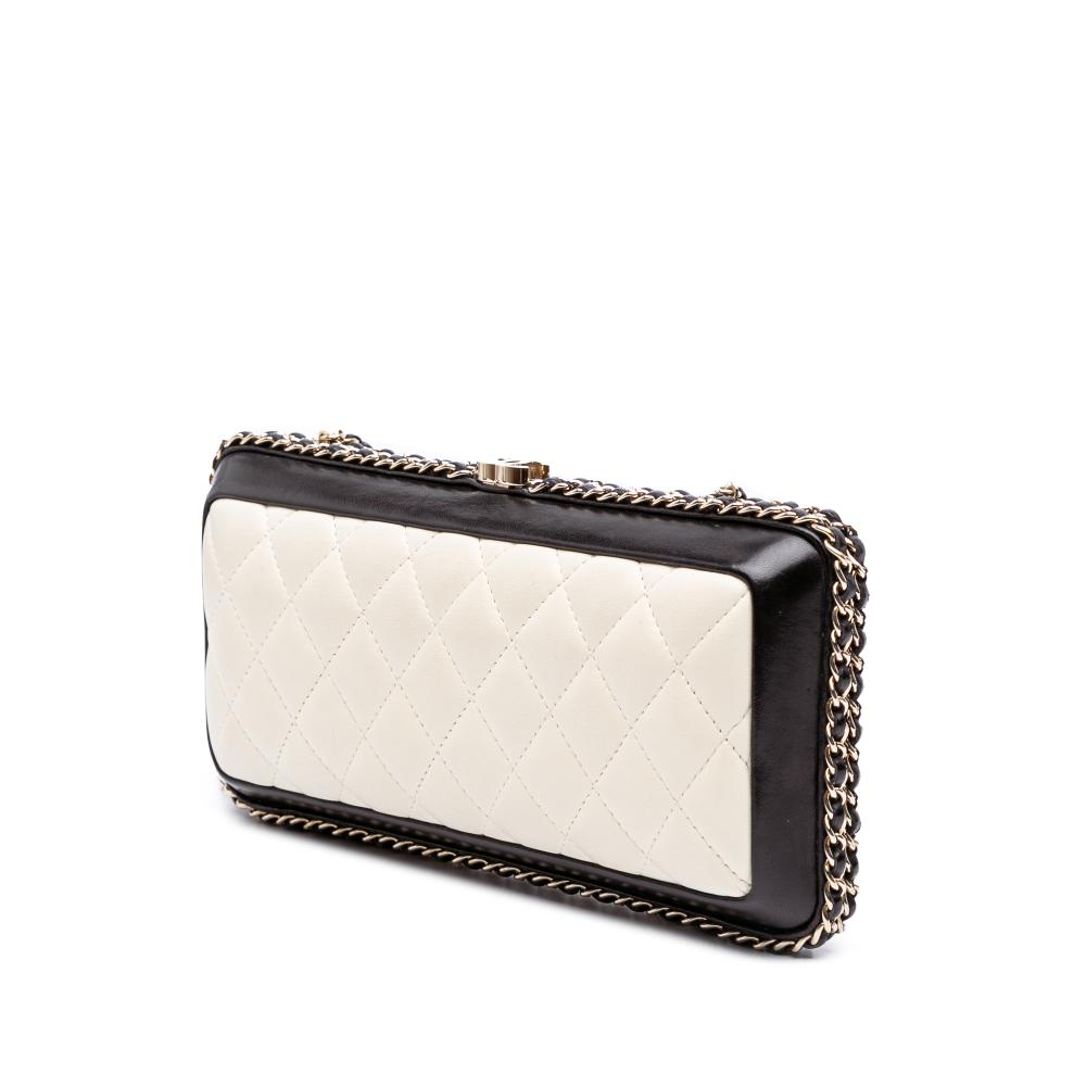 Chanel AB Chanel White Ivory Lambskin Leather Leather Bicolor Quilted Lambskin Chain Around Clutch Italy