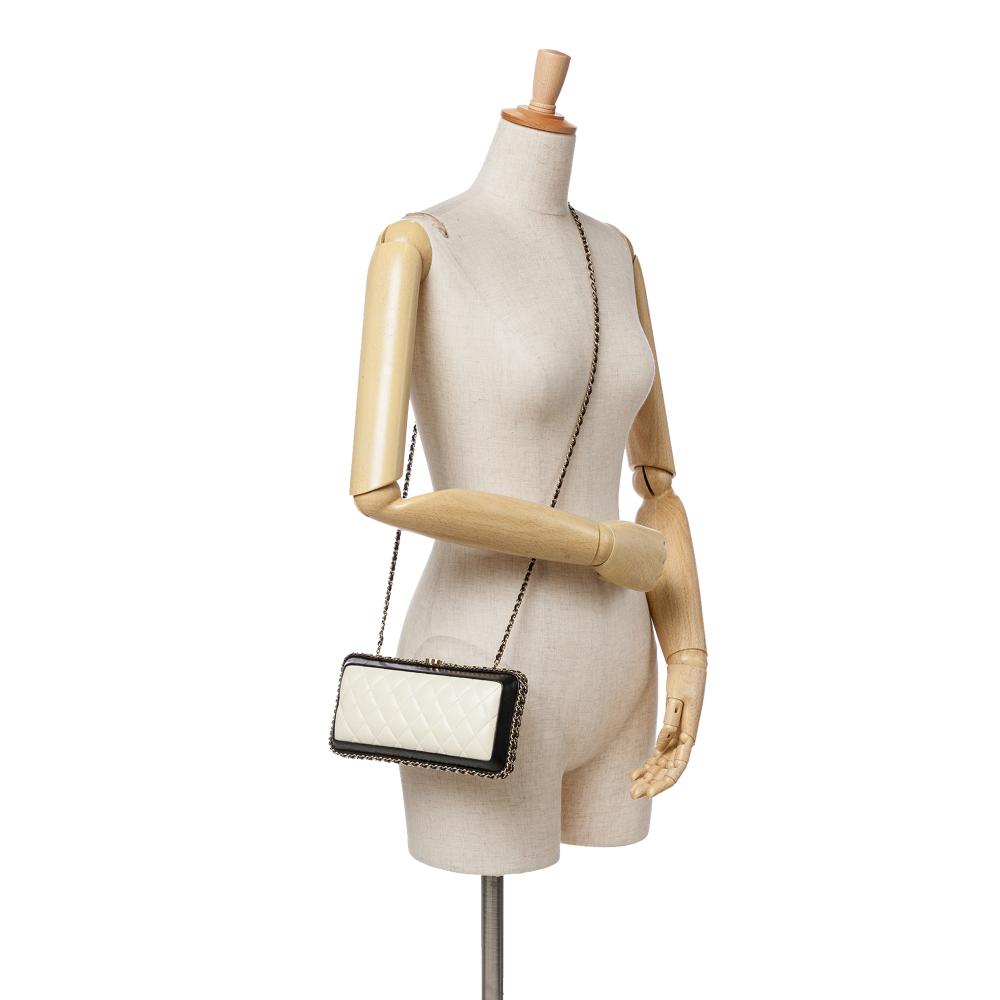 Chanel AB Chanel White Ivory Lambskin Leather Leather Bicolor Quilted Lambskin Chain Around Clutch Italy