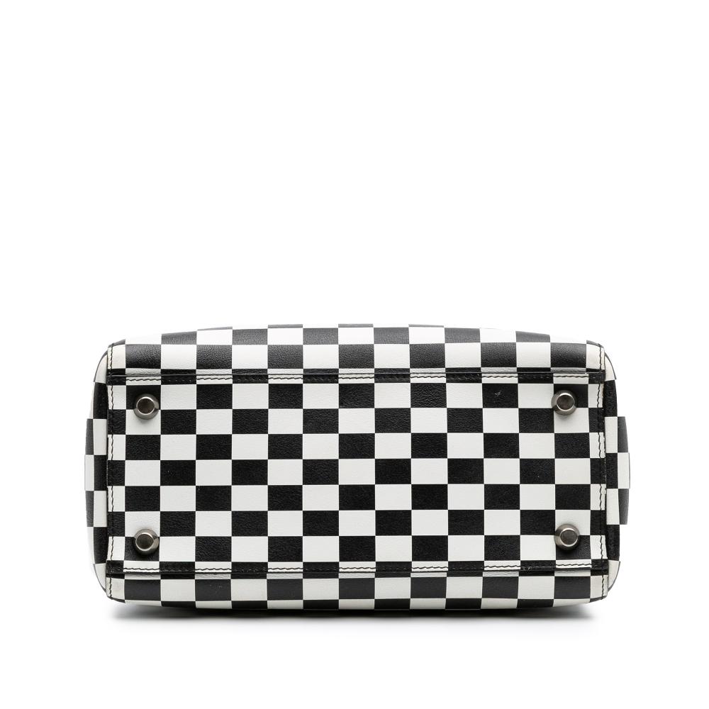 Christian Dior B Dior Black with White Calf Leather Medium skin Checkered Lady Dior Italy