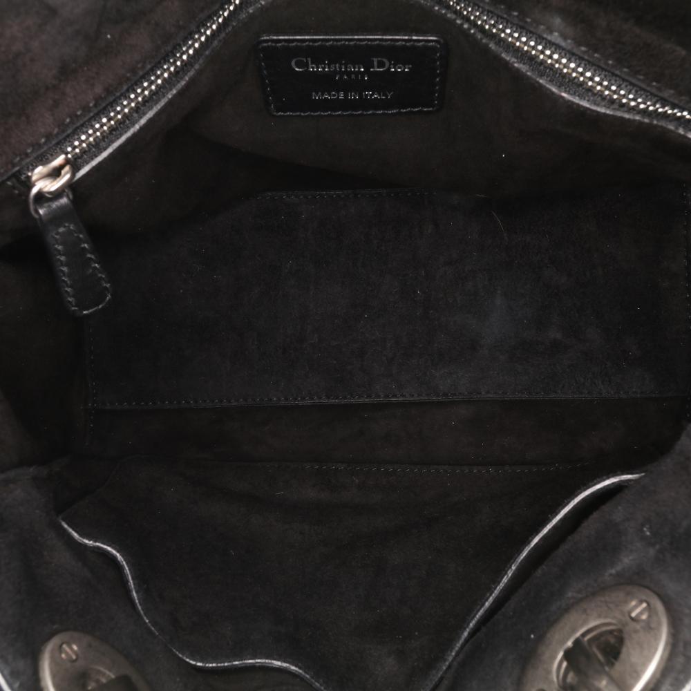 Christian Dior B Dior Black with White Calf Leather Medium skin Checkered Lady Dior Italy