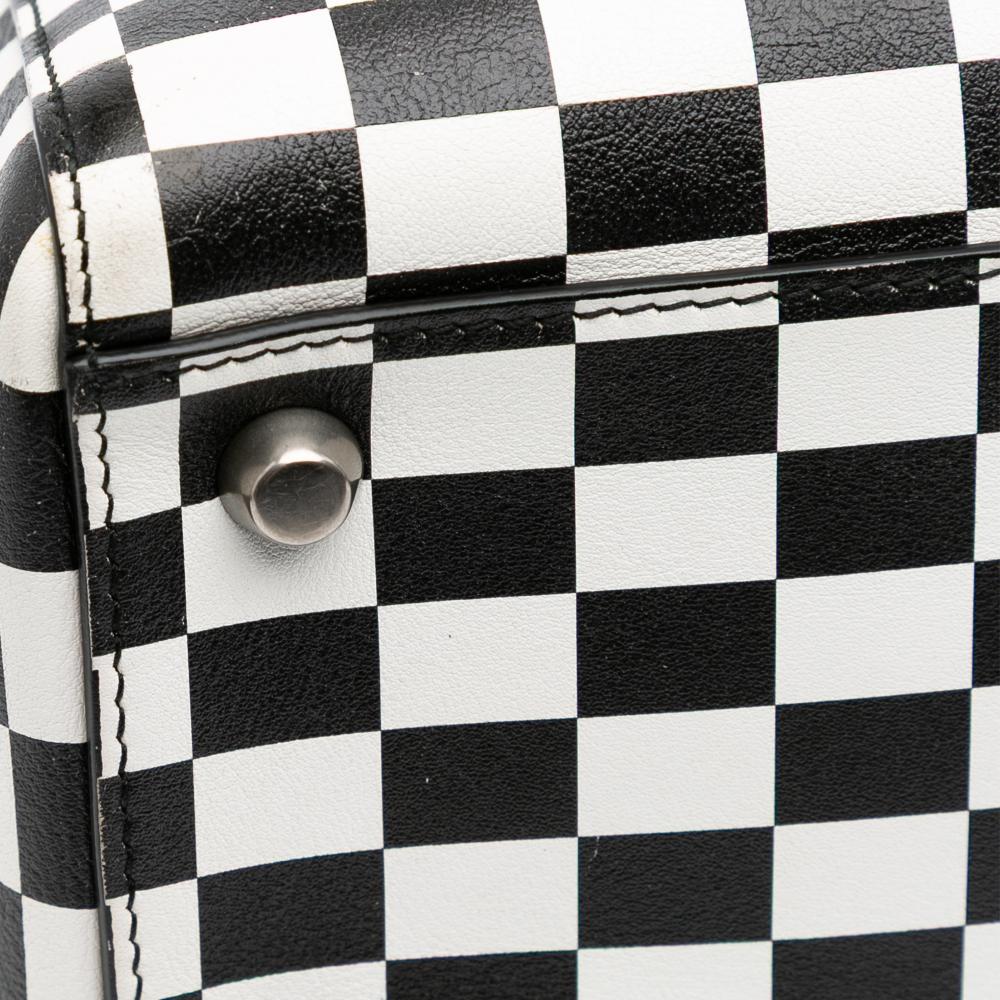Christian Dior B Dior Black with White Calf Leather Medium skin Checkered Lady Dior Italy