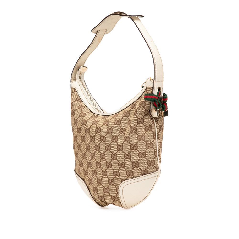Gucci B Gucci Brown Beige Canvas Fabric GG Princy Hobo Italy