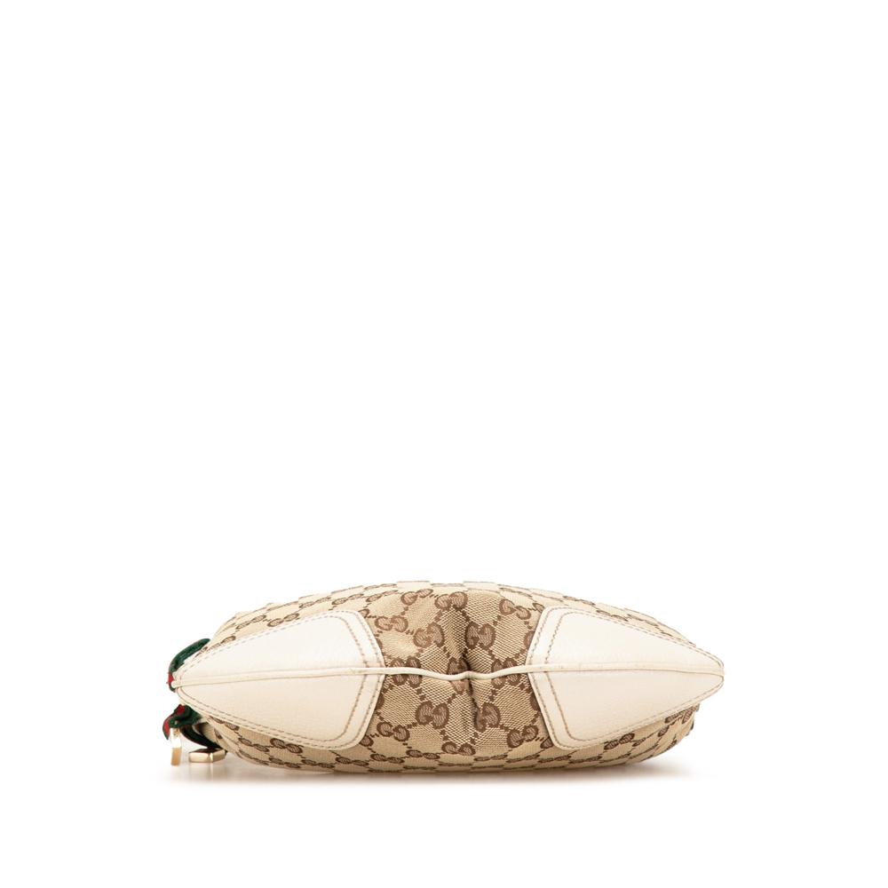 Gucci B Gucci Brown Beige Canvas Fabric GG Princy Hobo Italy
