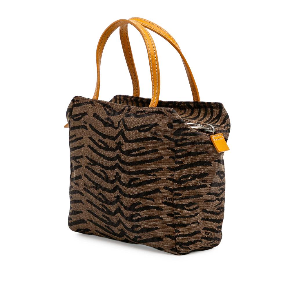 Fendi B Fendi Brown Canvas Fabric Zebra Print Handbag Italy