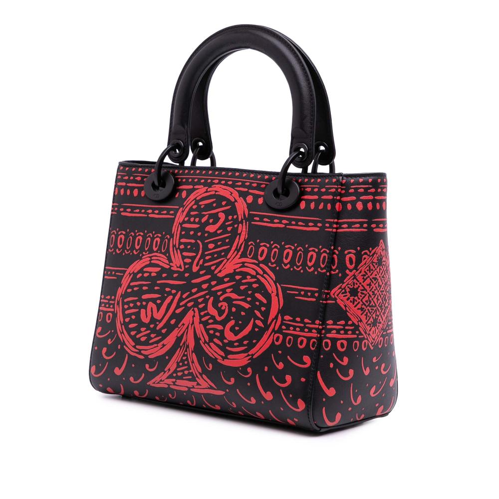 Christian Dior AB Dior Black Calf Leather Small Smooth skin Painted Heart Clover Lady Dior Italy
