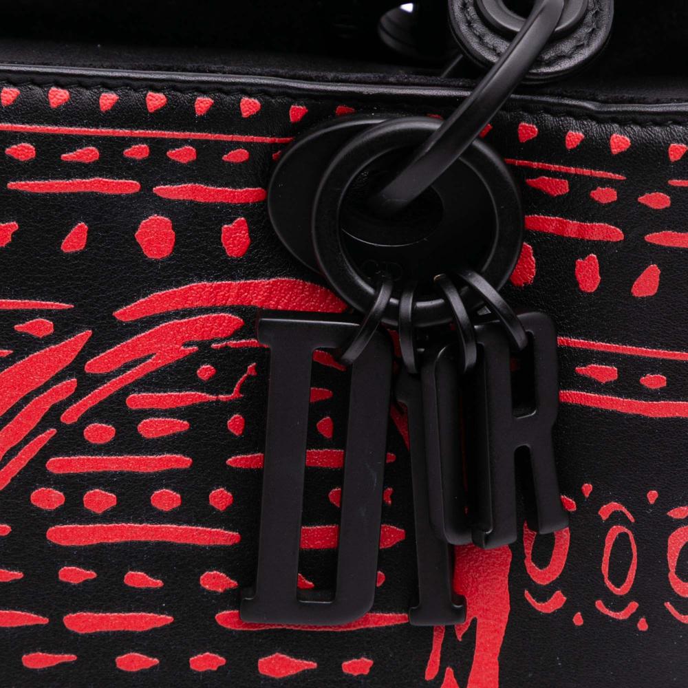 Christian Dior AB Dior Black Calf Leather Small Smooth skin Painted Heart Clover Lady Dior Italy