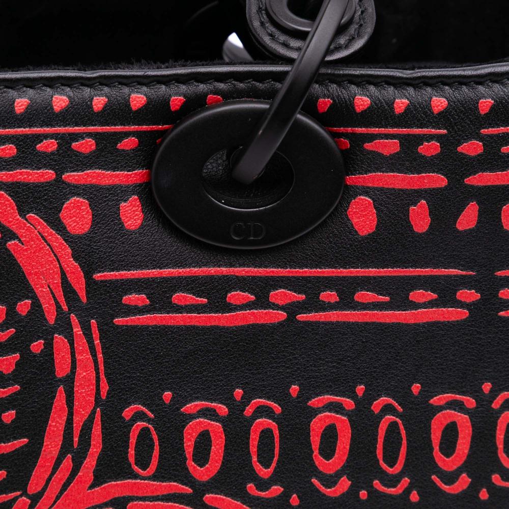 Christian Dior AB Dior Black Calf Leather Small Smooth skin Painted Heart Clover Lady Dior Italy