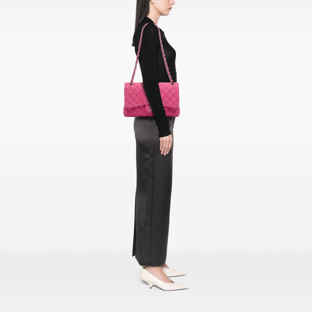 Chanel B Chanel Pink Hot Pink Caviar Leather Leather Jumbo Classic Caviar Double Flap France