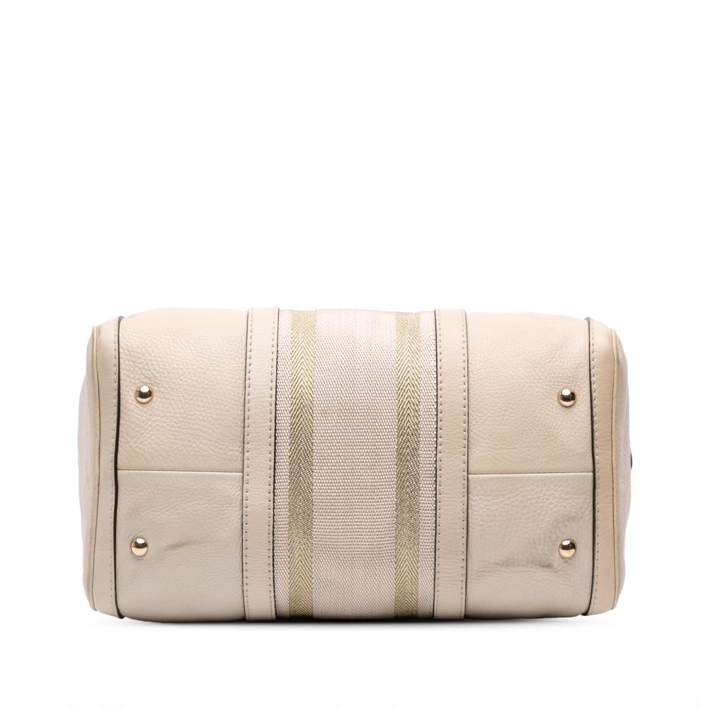 Gucci B Gucci Brown Light Beige Calf Leather skin Web Joy Boston Bag Italy