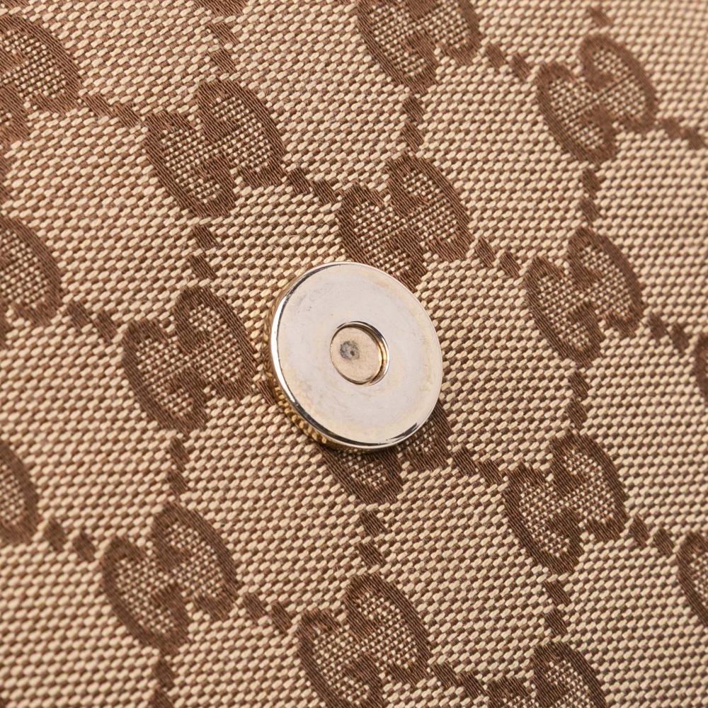 Gucci B Gucci Brown Beige with Gold Canvas Fabric GG Bella Flap Satchel Italy