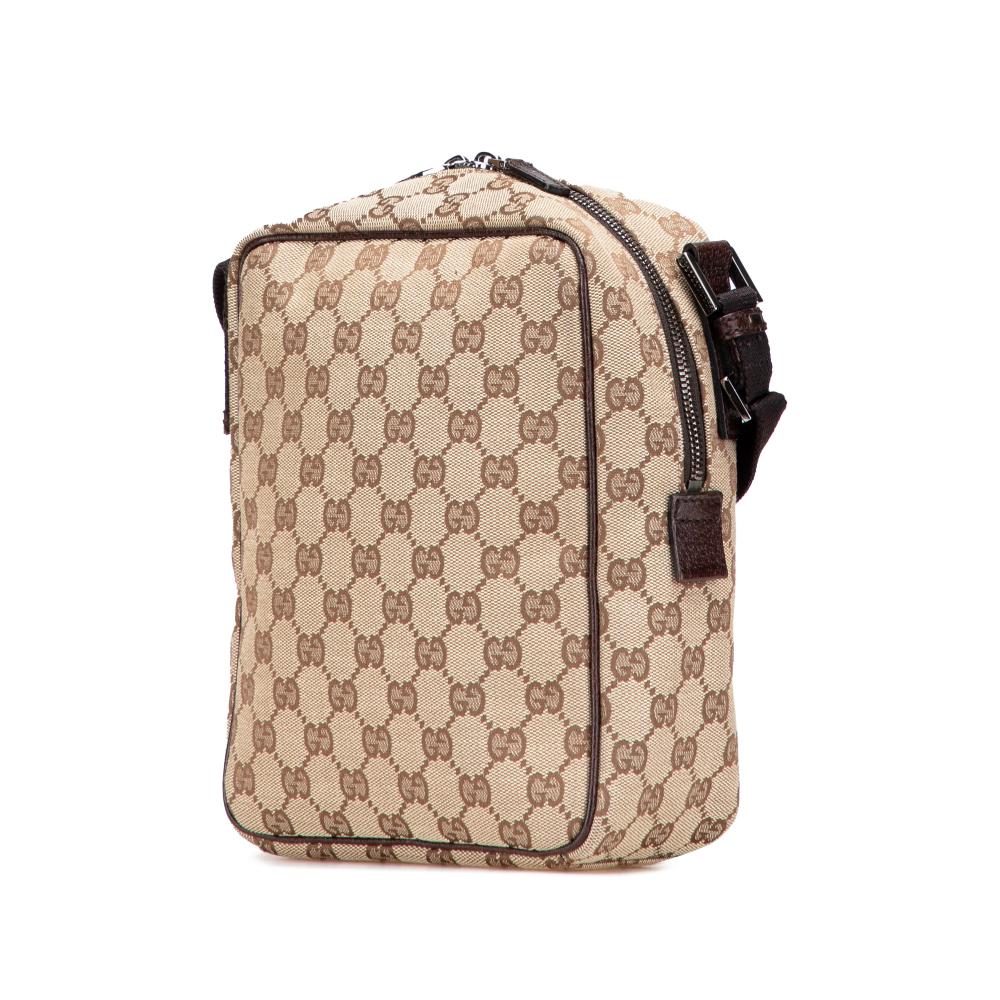 Gucci B Gucci Brown Beige Canvas Fabric GG Crossbody Italy