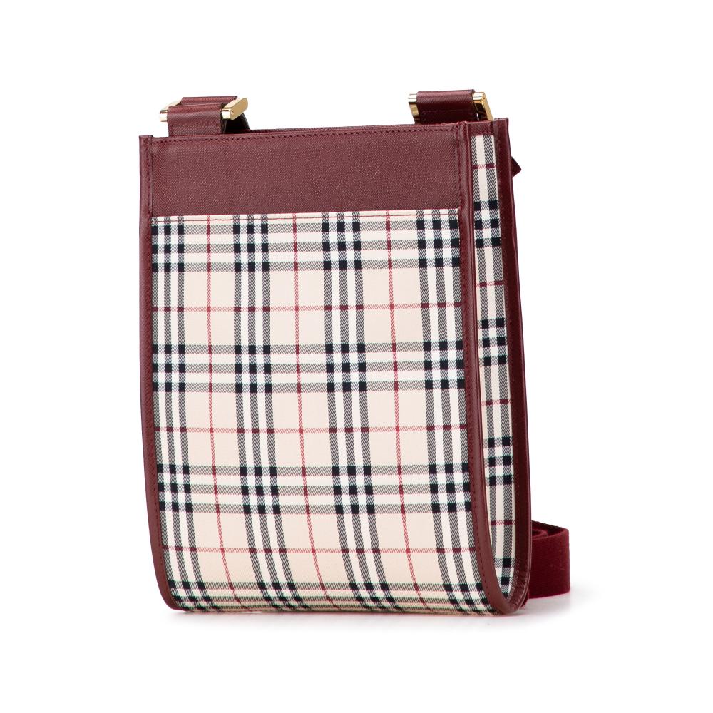 Burberry AB Burberry Brown Beige with Red Dark Red Canvas Fabric House Check Crossbody United Kingdom