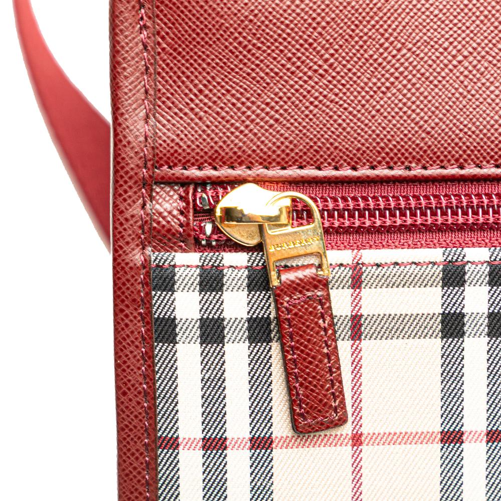 Burberry AB Burberry Brown Beige with Red Dark Red Canvas Fabric House Check Crossbody United Kingdom