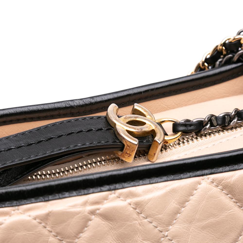 Chanel B Chanel Brown Beige with Black Calf Leather Large Aged skin Gabrielle Crossbody Italy