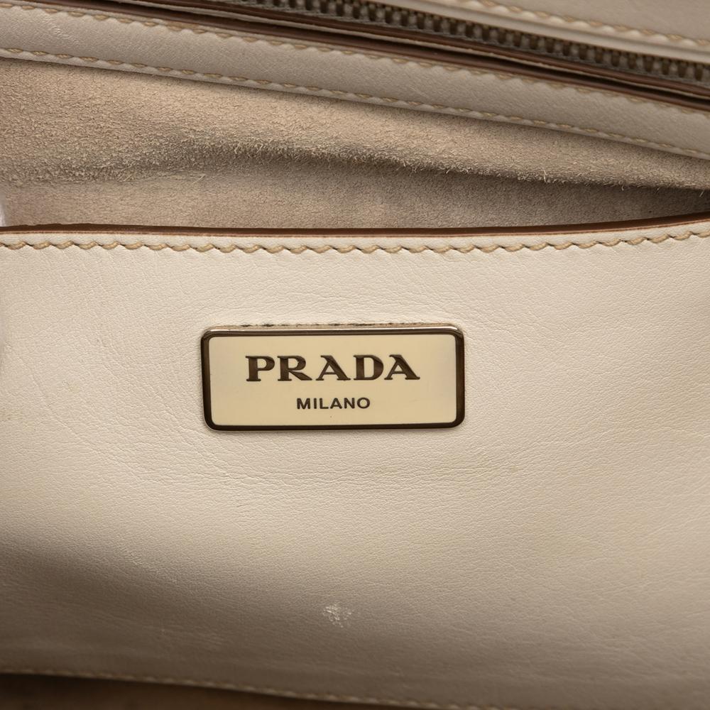 Prada B Prada Brown Light Beige Calf Leather City Stitched Twin Pocket Satchel Italy